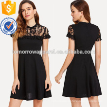 Floral Lace Yoke Skater Dress Fabricação Atacado Moda Feminina Vestuário (TA3204D)